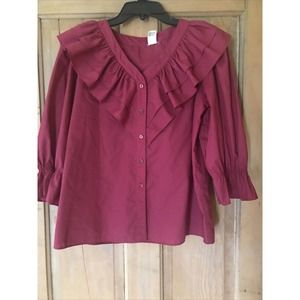 Square Dance Blouse Petite MALCO MODES 2333 3/4 Sleeve‎ Ruffle Burgandy